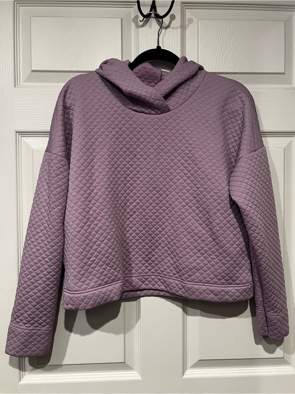 Quilted Pullover Hoodie Cropped Lavender